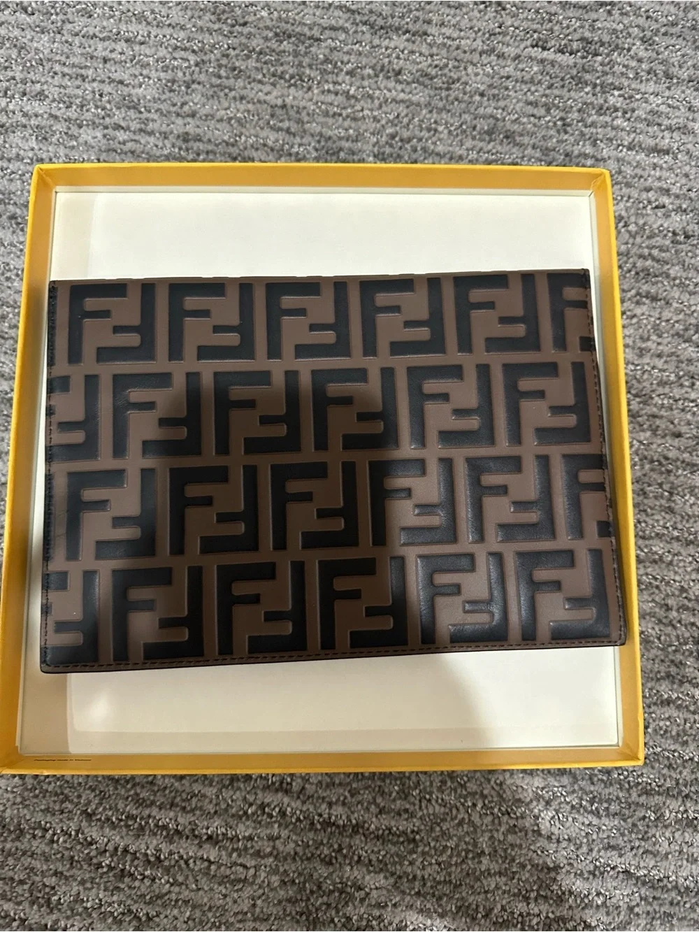 Fendi Brown and Black FF Logo Envelope Clutch with Gold Hardware